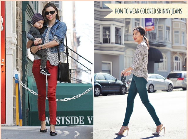 how to wear colored skinny jeans