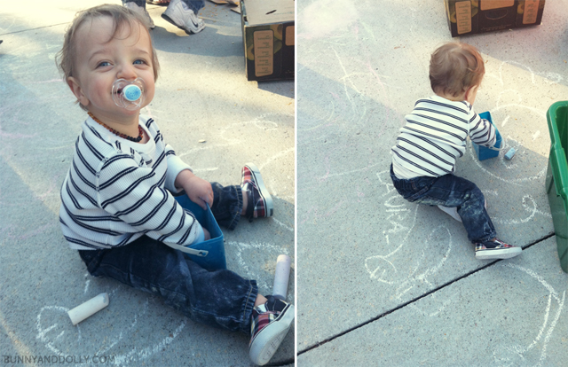 Toddler Playing with Sidewalk Chalk