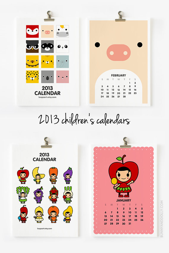 Cute Calendars for Kids by Loopz on Bunny & Dolly