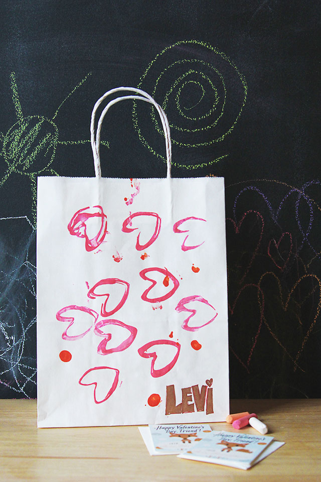 DIY heart stamped valentine's day bag
