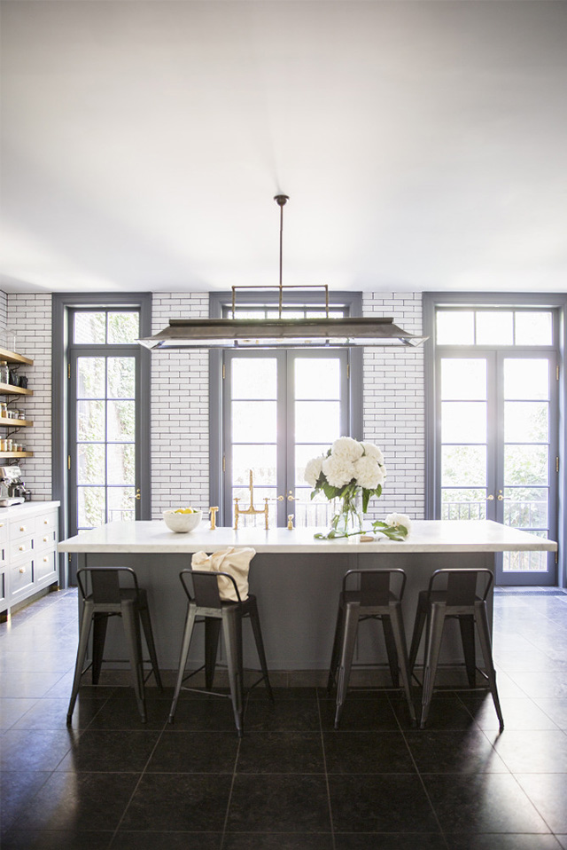 NYC brownstone kitchen with white subway tiles
