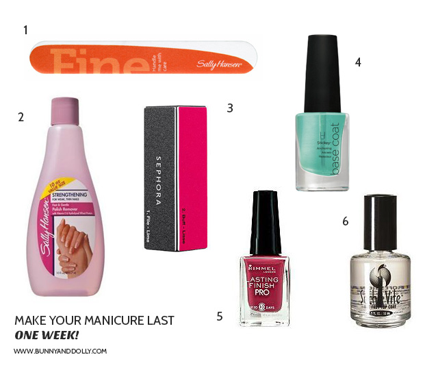 One-Week Home Manicure tools and nail polish on bunnyanddolly.com