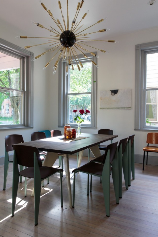 Large Sputnik chandelier over dining room table
