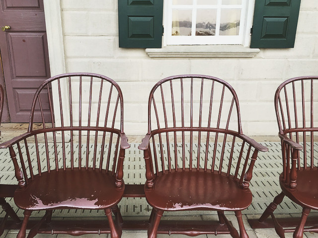 Taking a break on the piazza while visiting Mount Vernon on A Girl Named PJ