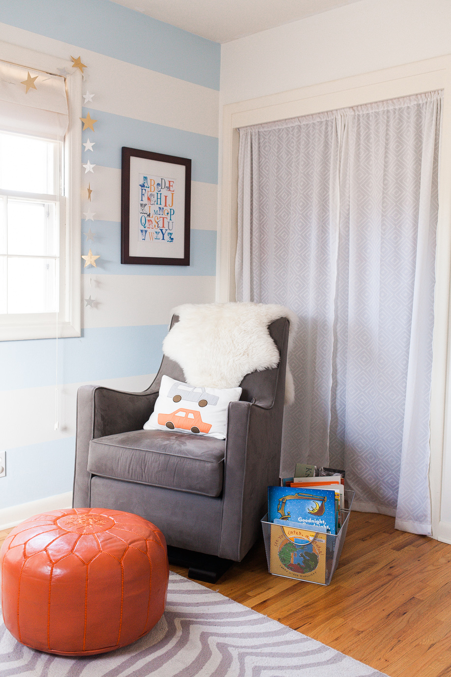 blue and white striped nursery | a girl named pj