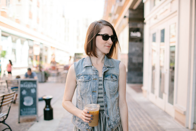 Late summer style: sleeveless dress, denim vest, and Ray-ban sunglasses | A Girl Named PJ Late summer style: sleeveless dress, denim vest, and Ray-ban sunglasses | A Girl Named PJ
